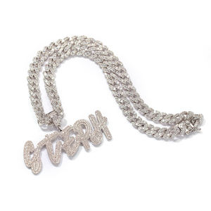 Collana con Ciondolo a 2 Strati con Nome Personalizzato in CZ, Catena Cubana <span class=keywords><strong>da</strong></span> 9mm con Lettere, Gioielli Bling <span class=keywords><strong>da</strong></span> Rapper - Product Image 2