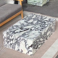 Table basse de luxe en marbre Calacatta Viola naturel, à socle bas carré, faible MOQ, pour salon, café, décoration intérieure