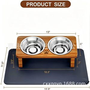 Comedero doble inclinado de madera maciza para gatos y cachorros, con soporte para el cuello, para uso doméstico y transfronterizo. - Product Image 2