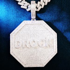 Liontin nama huruf segi enam besar kustom untuk pria kalung Rapper Rock Hip Hop perhiasan Zircon kubik dapat diisi ulang es mati 5A - Product Image 3
