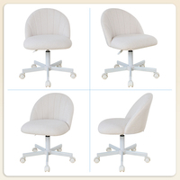 Chaise de bureau sans accoudoirs en polaire Teddy blanche, pivotante, petite, gain de place, chaise de bureau esthétique, chaise de maquillage pour studio