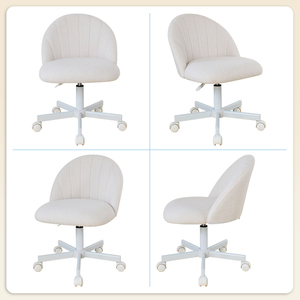 Silla de Escritorio Moderna y Elegante de Felpa sin Brazos, Silla de Oficina Giratoria con Ruedas Blanca para Oficina o Tocador - Product Image 6