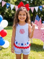 Combinaison pour bébé personnalisée avec drapeau américain pour le 4 juillet, bordure en ruban ric-rac, manches bouffantes, nœud latéral, combinaison à bulles, tenue pour tout-petit, robe