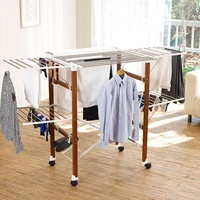 Porte-vêtements multifonctionnel à double niveau, pliable, moderne, écologique, en bois, résine et acier inoxydable, portable
