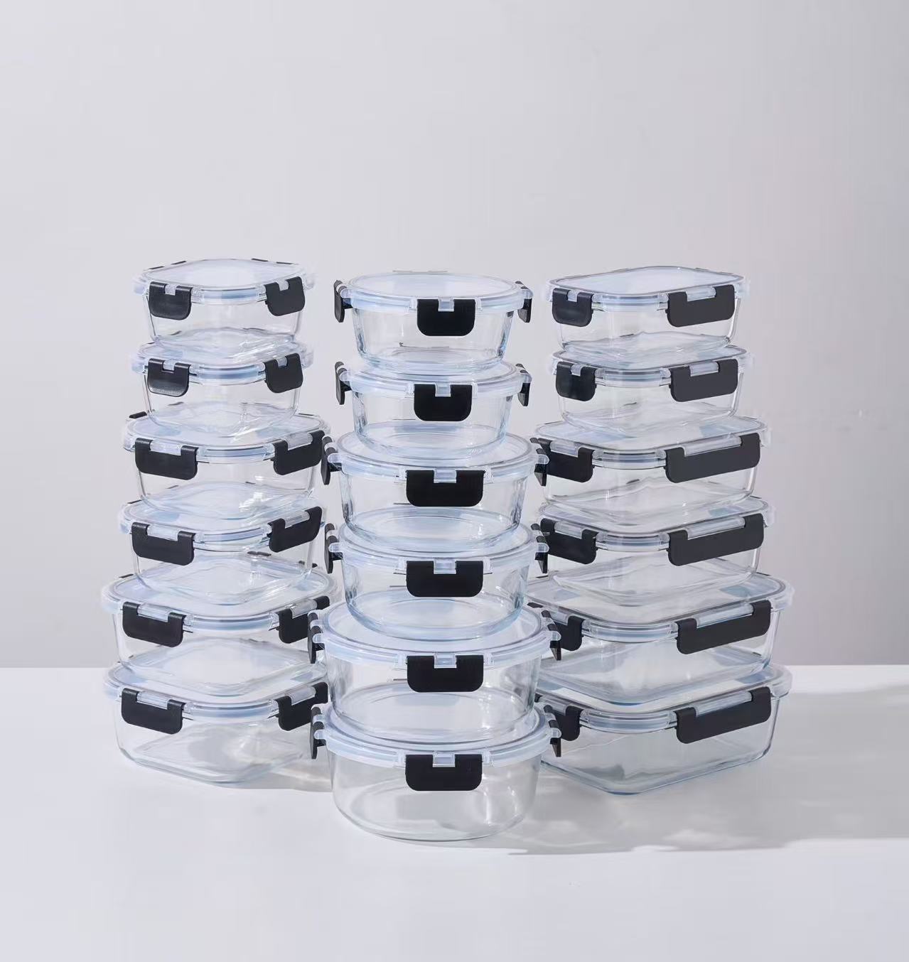 High-borosilicate Glass Food Storage Containers Microwave-safe Heat Resistant Snap-lock Lunch Box Set Portable Airtight Kitchen view 3