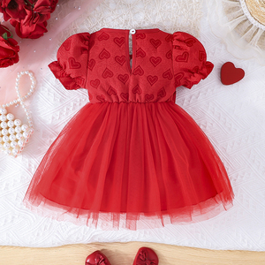 Cute <b>Sweet</b> Girl's Knee-Length Short Sleeve Comfortable Breathable Floral Heart Pattern Children's Party Dress - Product Image 2