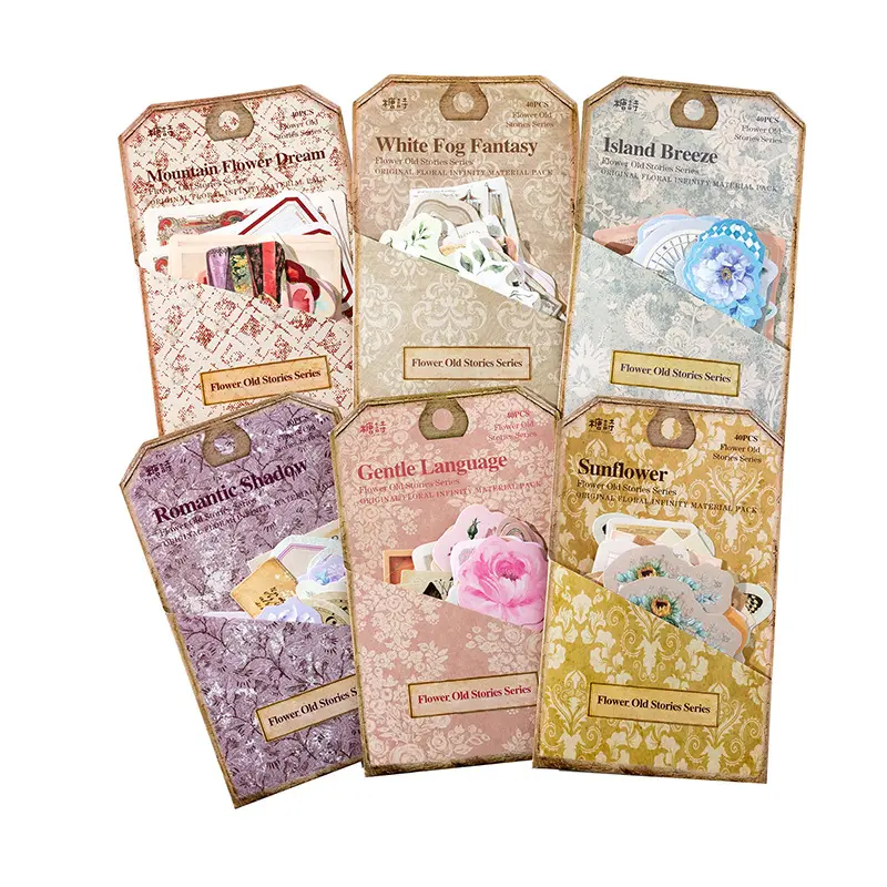 40pieces/pack Flowers Material package Flowers Old Story Series Retro Fresh Message Sticky Note Notebook 6 Models