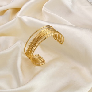 Open 18k Gold Plated Stainless Steel Collar Bracelet for Women <b>Light</b> Luxury High-End Fashion Cuff Jewelry for Summer - Product Image 3