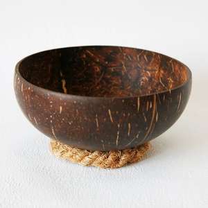 Ensembles de bols de service de salade de fruits en bois poli 100% naturel, bols de coquille de noix de coco sculptés à la main ensemble de <span class=keywords><strong>couverts</strong></span> - Product Image 1