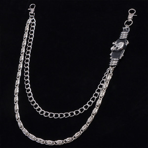 yuelyueli Genuine Leather <b>Skull</b> Waist Chain Zinc Alloy Double <b>Ring</b> Unisex Hip Hop Casual Fashion Body Chain - Product Image 2