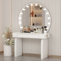 Commode de chambre moderne et simple avec miroir éclairé et panneau en bois, table de maquillage multifonctionnelle