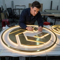 Logo en acier inoxydable miroir doré 3D, lettres rétroéclairées, logo personnalisé, enseigne LED personnalisée, lettres LED, enseigne rétroéclairée par LED