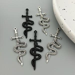 Kalung liontin pedang ular logam campuran perak antik Retro, gantungan kunci ukir DIY Gotik kalung pesona ular melingkar silang - Product Image 1