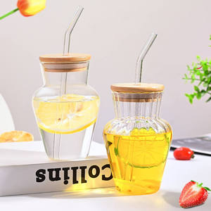 Taza de café de vidrio transparente NOVARE, tapa de 450mL, taza para beber en el hogar, Pajita, regalo de cumpleaños para amigos, vasos de vidrio para Tequila - Product Image 1