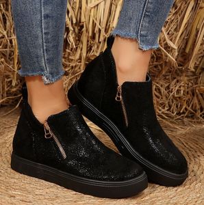 Nouvelles Chaussures de Sport pour <span class=keywords><strong>Femme</strong></span> Automne/Hiver 2026, Noires, à Semelle Épaisse, Double Fermeture Éclair, Bout Rond, Grande Taille - Product Image 2