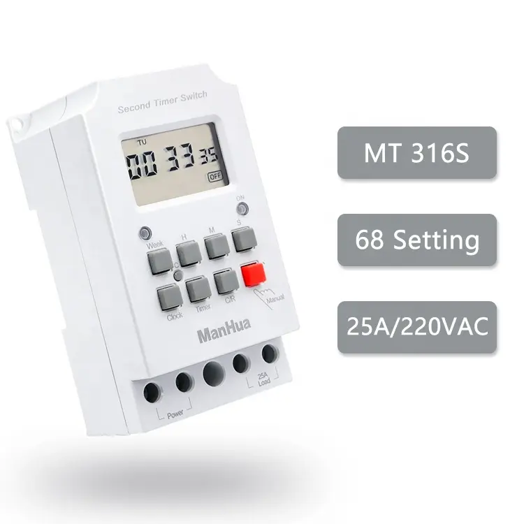 Mt 316S 25a 220vac 68 Aan/Uit Din Rail Wekelijkse Countown-Timer Programmeerbaar Rekenagraaf Elektrische Maandelijkse Timerschakelaar