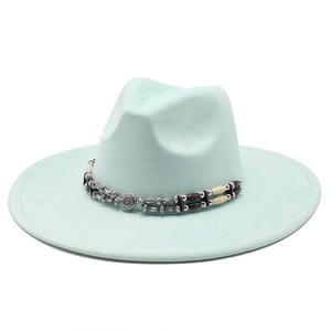 Sombrero de vaquero de gamuza estilo western con ala grande para hombre y mujer, sombrero de vaquera rosa, sombreros Fedora de fieltro - Product Image 3