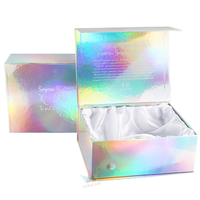 Boîte cadeau personnalisée nouvelle tendance emballage de sel de bain boîte de papier holographique magnétique irisé pour sous-vêtements durs avec insert en satin