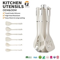 OEM ODM Ensemble de 7 ustensiles de cuisine en silicone antiadhésifs durables de qualité alimentaire FDA résistants à la chaleur avec support rotatif