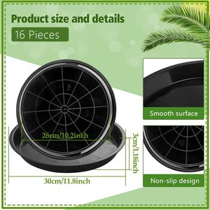 Ensemble de 16 plateaux d'égouttement noirs de 11.8 pouces en plastique épais soucoupes pour plantes soucoupes robustes pour pots de fleurs, jardinières d'intérieur et d'extérieur - Product Image 2