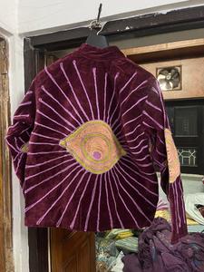 Veste en velours à col mandarin avec motif géométrique brodé à la main, manches longues, vêtements d'extérieur pour femmes, automne, style bohème - Product Image 2