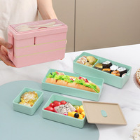 Boîte à bento portable à couvercle en PP à trois couches chauffante au micro-ondes pour les employés de bureau étudiants déjeuners en paille de blé Style transfrontalier