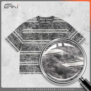 Boxy เสื้อยืดลายขวางสีเปล่าสำหรับผู้ชายเสื้อยืดผ้าฝ้ายพิมพ์ลายวินเทจ - Product Image 4