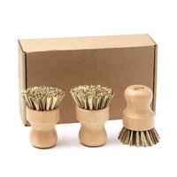 Bulu Kayu Alami Plastik Gratis Label Sikat Pot Cuci Piring Bambu Dapur untuk Set Pembersih Sikat Dapur Kotak Semen Pembersih