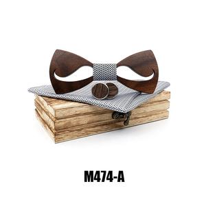 Ensemble nœud papillon, mouchoir de poche et boutons de manchette en <span class=keywords><strong>bois</strong></span>, de marque élégante, avec technique ajourée, pour mariage, usage <span class=keywords><strong>d</strong></span>écontracté, coffret cadeau, artisanat fait main - Product Image 2