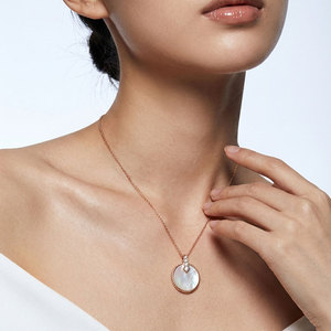 New Arrival 18K <b>Solid</b> Rose <b>Gold</b> Natural White Mother-of-Pearl With Natural Diamond <b>Pendant</b> Necklace For Women's Anniversary Gift - Product Image 1