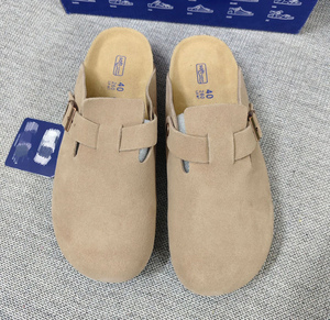 Sabots plats à bout fermé en cuir véritable style Birkenstock populaire, semelle extérieure en EVA, bout rond, mules d'extérieur toutes saisons - Product Image 5