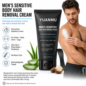 <span class=keywords><strong>Crema</strong></span> <span class=keywords><strong>Depilatoria</strong></span> Permanente de Marca Privada con Aloe Vera y Manteca de Karité, 5 Minutos, para Piel Sensible, Depilación Corporal para Hombres, Pecho y Espalda - Product Image 3