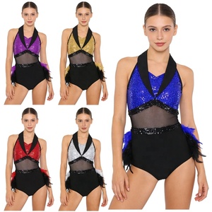 Traje de Baile de <span class=keywords><strong>Tango</strong></span> para Mujer, Traje de Rumba Cha-Cha, Body con Plumas, Leotardo, Mono para Actuaciones de Baile de Jazz y Latino - Product Image 1