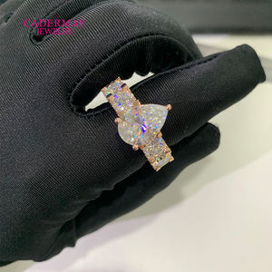 Anillos apilables de moissanita de lujo 925 banda de eternidad de moissanita de plata 5ct 9x13mm anillo de compromiso de boda con corte de pera con pavé de 6mm - Product Image 3