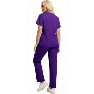 Daoyi Women's Medical Scrub Set Purple Elastic Comfortable Workwear For Hospital Spa Beauty Salon Uniforms - Product Image 2