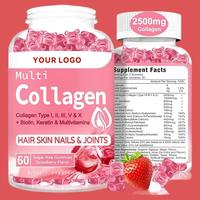 Bonbons gélifiés au collagène OEM, biotine, kératine, multivitamines, acide hyaluronique, sans sucre, saveur fraise, 60 unités, pour les cheveux, les ongles et le système immunitaire