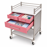 Chariot de soins infirmiers à 3 niveaux en acier inoxydable 304, avec tiroirs silencieux, rail antidérapant et roulettes, mobilier hospitalier de classe I pour salles et cliniques