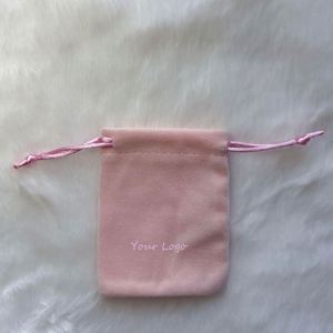 Personalized Small Velvet Jewelry Packaging <b>Pouch</b> Customized Pink Color Velvet <b>Drawstring</b> Bag With Logo Printing - Product Image 1