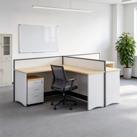 Poste de travail de bureau en forme de T pour 2 personnes avec armoire de rangement latérale et meuble à tiroirs mobile, bureau cloisonné pour personnel