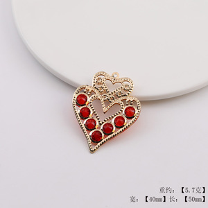 Colgante de metal con diamantes de imitación en forma de corazón, borla de perlas y diamantes rojos, accesorios de joyería DIY para tocados y pendientes, Primavera 2025 - Product Image 3