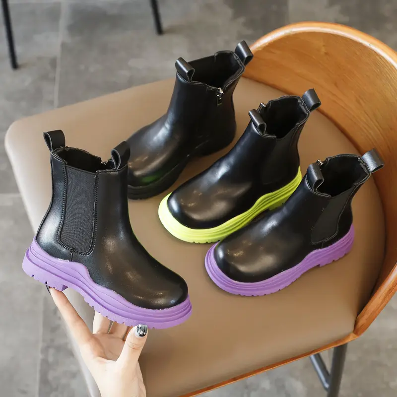 Fashion Kids boots zipper children autumn and winter new arrival girls shoes student trend leather Chelsea boots kids