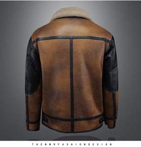 Veste en cuir pour <span class=keywords><strong>homme</strong></span>, col polo, nouvelle collection automne-hiver, doublée de fourrure, épaisse, intégrée, taille M-4XL - Product Image 2