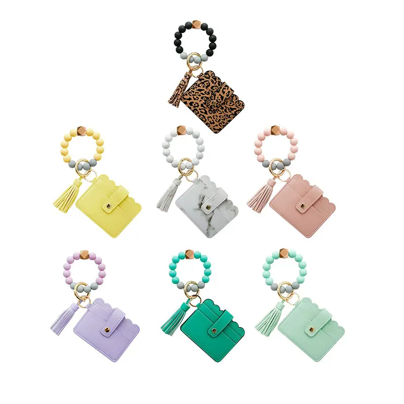 Summer New Design Fashion Bracelet Silicone Beads Wristlet Keychain Tassel Keychains For Credit Card Bags wallet Bracelet