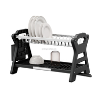 WIREKING Étagère à assiettes en aluminium à 2 niveaux grande capacité, anti-rouille, organisateur de rangement de cuisine avec drainage automatique