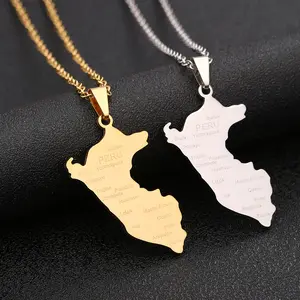 2023 Stainless Steel Men's and Women's Hip Hop Fashion Peru Map City Name Pendant Necklace Couple National Simple Jewelry