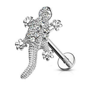 Vente en gros de bijoux de piercing en acier inoxydable 316L, motif lézard pavé de zircone cubique, pour labret, conque, tragus, hélix, cartilage - Product Image 1