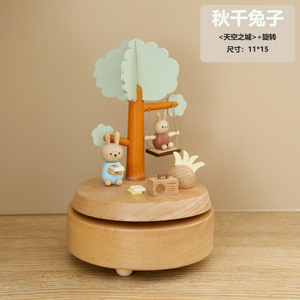 Caja de música de madera, carrusel hecho a mano de madera de haya, 14,5x14,5x19,5 cm, para niños de 3 a 6 años, juguete unisex, regalo - Product Image 4