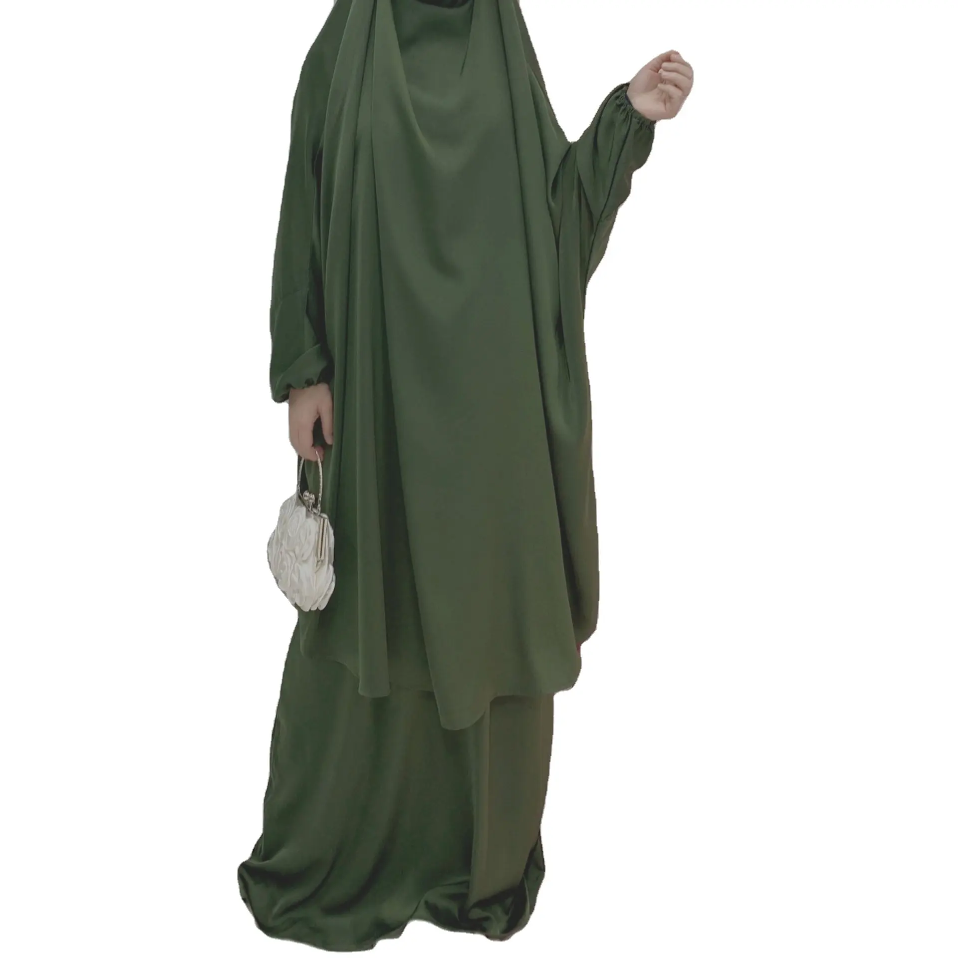 2022ขายส่งเสื้อผ้าชาติพันธุ์ดั้งเดิมผู้ปกครองเด็ก2ชิ้นชุดชาวมุสลิม Rebe สีทึบดูไบอาหรับ Jilbab