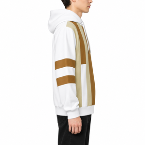 Sudadera con Capucha para Hombre, Diseño Color Block, Corte Regular Informal, para Otoño, 100% Algodón Tejido, Manga Larga, Rayas Blancas y Marrones - Product Image 2