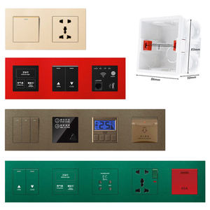 Prise murale standard FIKO EU/UK 16A, interrupteur 2 voies 1 gang, prise électrique universelle 5 broches USB Type-C personnalisable en PC rouge - Product Image 3